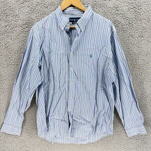Ralph Lauren Custom Fit Long Sleeve Button Shirt Men's 17 XL Blue‎ Green Striped
